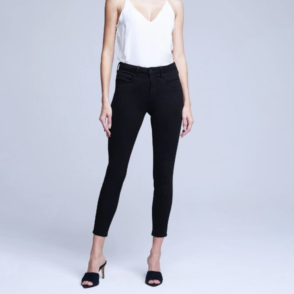 L'AGENCE Margot High Rise Skinny Jeans Cropped Denim Noir - 25